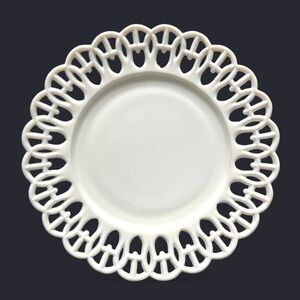 Antique late 19th c Atterbury Co. Milk Glass H Border Open Lace Edge 9” plate